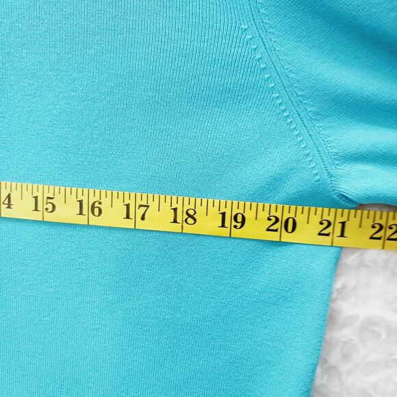 T-Shirt Size M Aqua Knit Pullover Lattice Neck Short Sleeve Soft Girl Basic Y2K - Picture 6 of 10